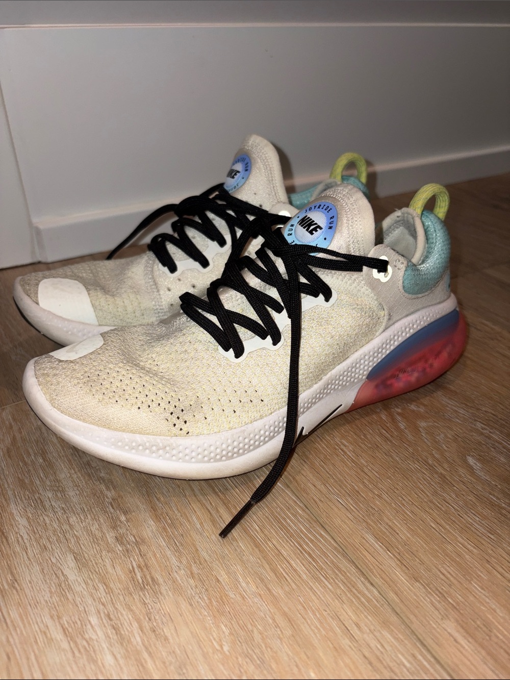 Nike Women’s Sneakers in Cream with Blue, Green and Pink Accents